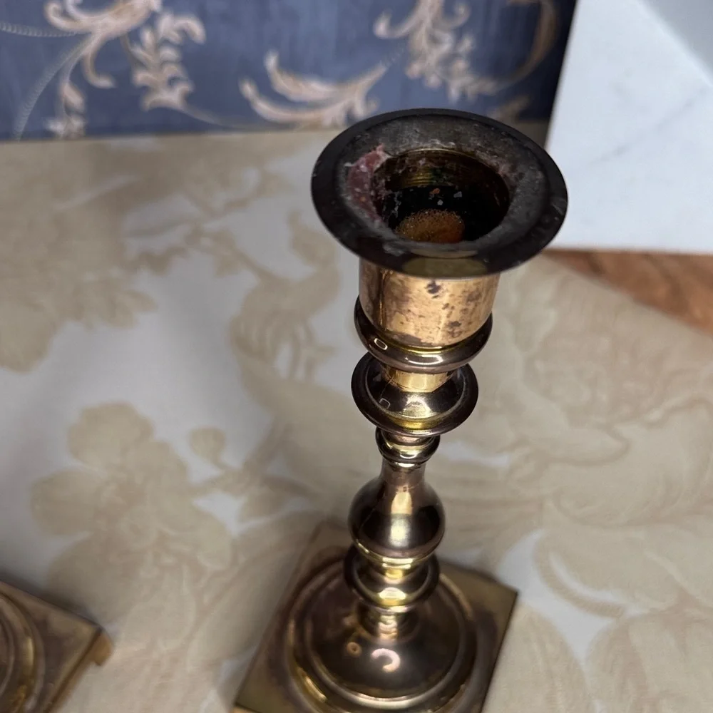 Vintage Estate Solid Brass Candlestick Holders (Pair)